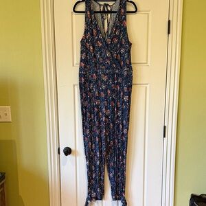 LOFT Floral Sleeveless Jumpsuit - Navy and Coral